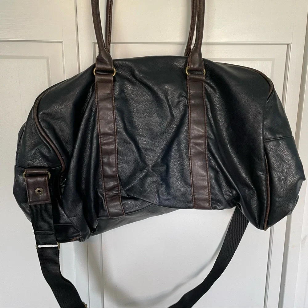 UR Faux Leather Black Brown Duffel Bag Men's Travel Gym